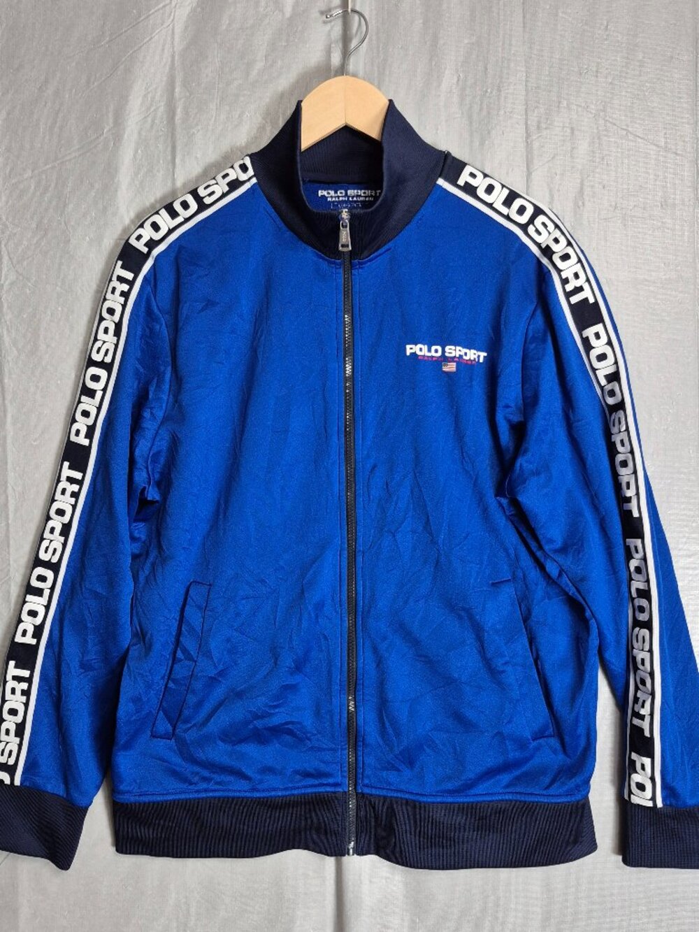 Polo Ralph Lauren Track Jacket Size Large Blue Spell Out Ocean Challenge